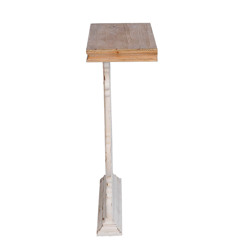 32" X 12" X 32" Classic Vintage White Wash Console Table With Brown Wood Top Brown Antique White Wood