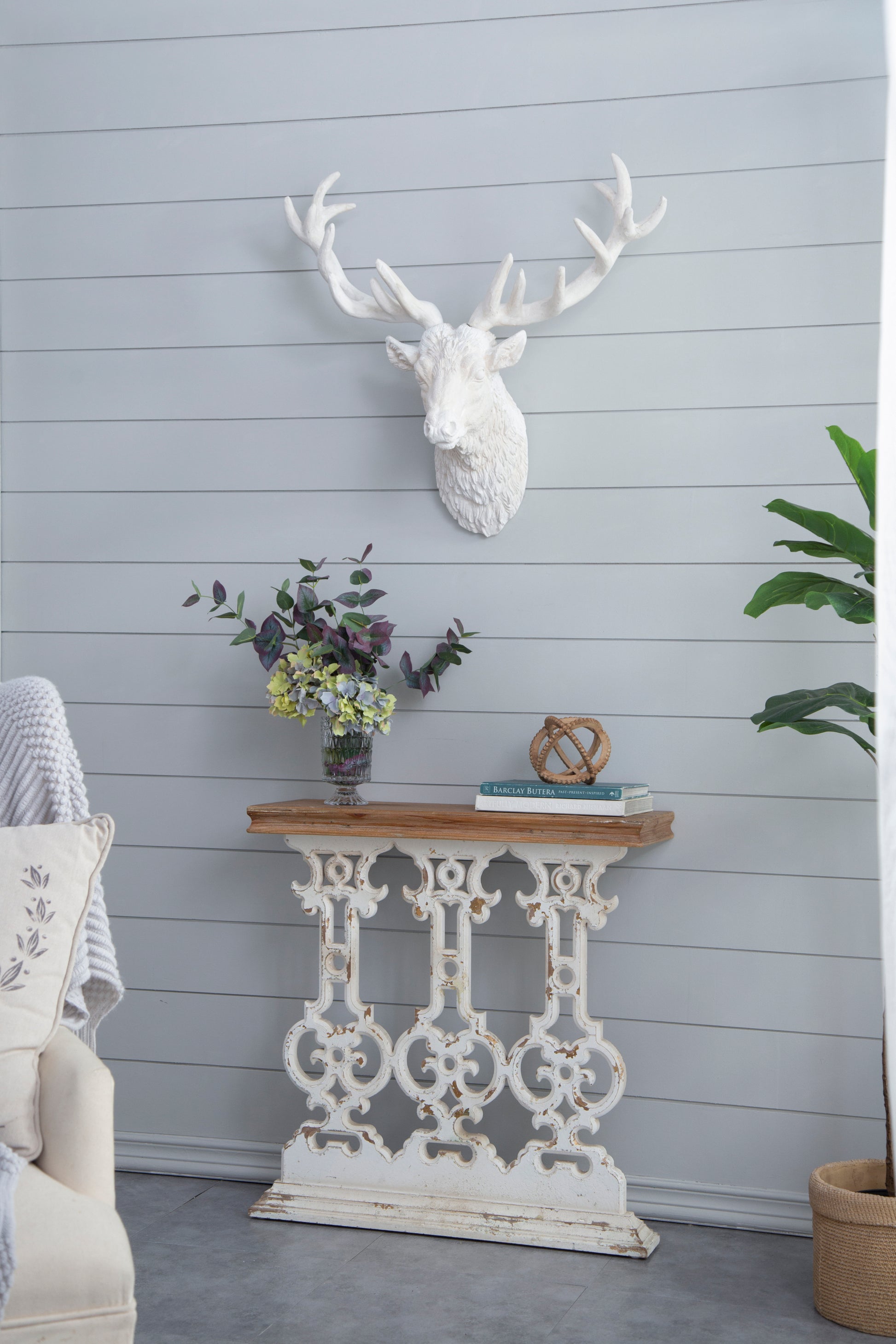 32" X 12" X 32" Classic Vintage White Wash Console Table With Brown Wood Top Brown Antique White Wood