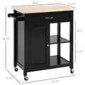 Kitchen Island Cart, Rolling Kitchen Island With Storage, Solid Wood Top, Drawer, For Dining Room, Black Black Mdf