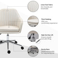 Mid Back Task Chair, Fabric Home Office Chair, Swivel Desk Chair With Tub Shape Design & Lined Pattern Back For Living Room, Bedroom, Beige Beige Polyester