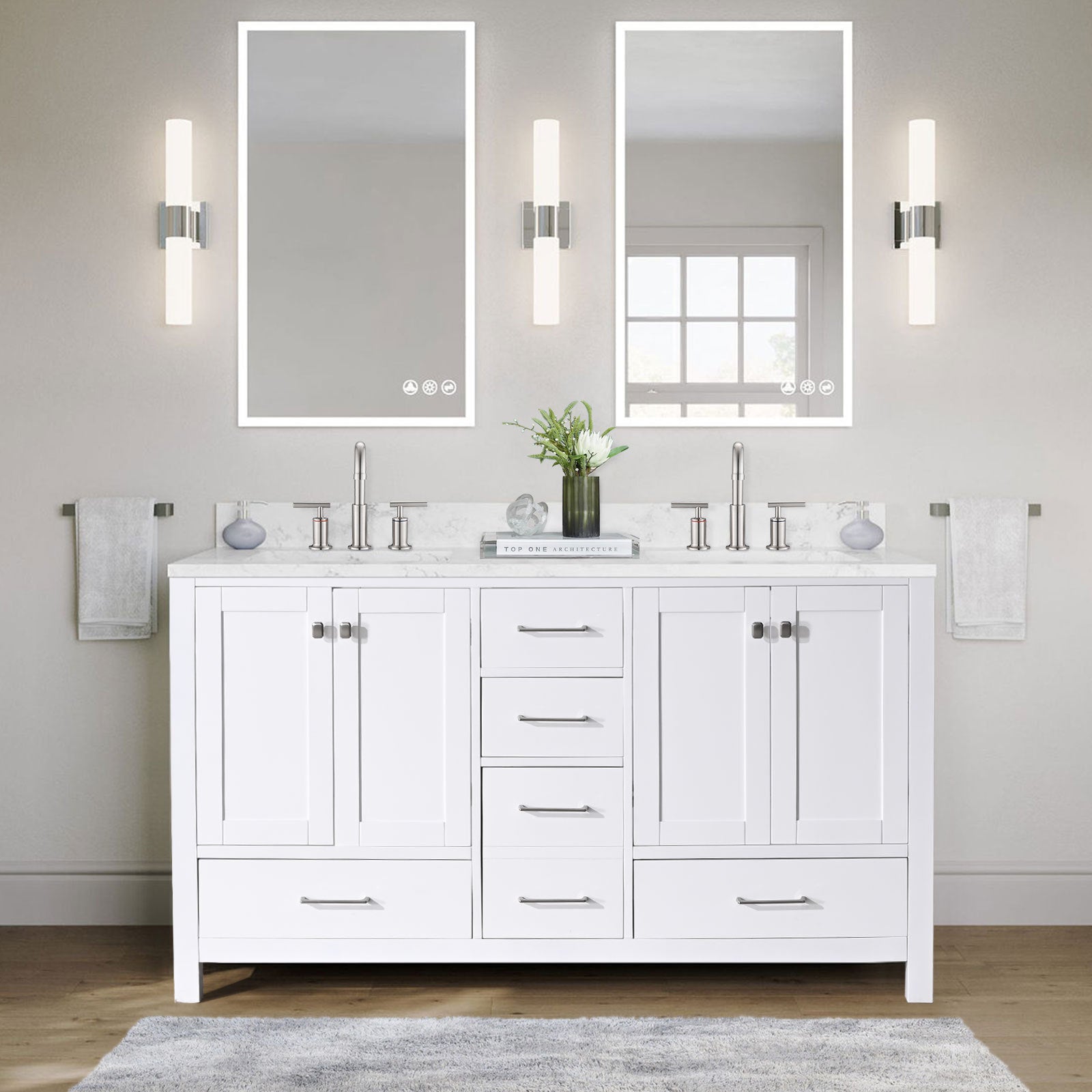 60 In Bathroom Vanity Without Top And Sink, 60 Inch Modern Freestanding Bathroom Storage Only, Bathroom Cabinet With Soft Close Doors And Drawers In White White Plywood