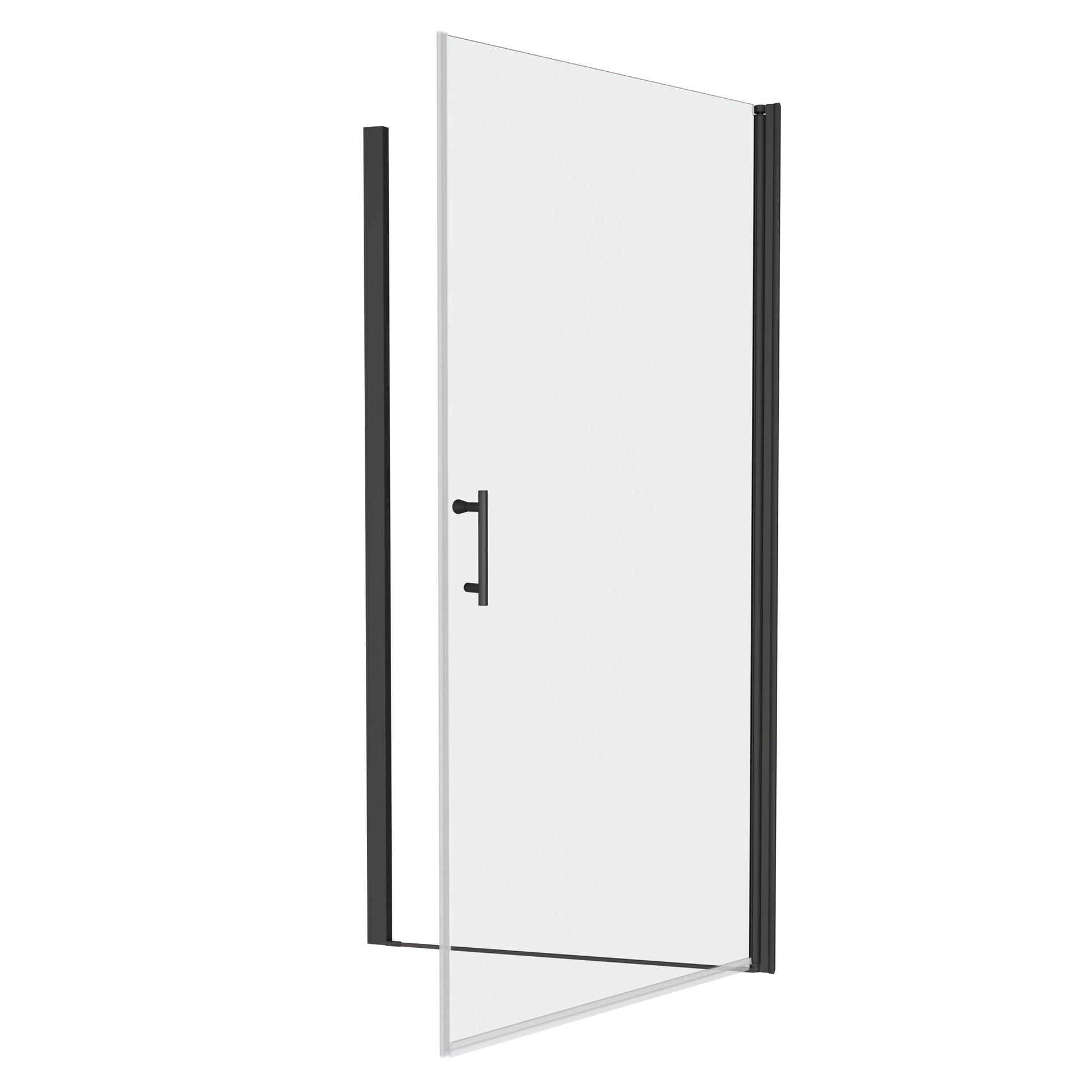 1 3 8" Adjustment,Universal Pivot Shower Door, Open Outside, With 1 4" Tempered Glass Matte Black Bathroom Aluminium Alloy