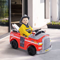 6V Electric Ride On Fire Truck Vehicle For Kids With Remote Control, Music, Lights, And Ladder Red Steel