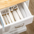 Kitchen Island With Storage Cabinet And 2 Level Rubber Wood Tabletop, Island Table With Adjustable Shelves And Drawers, White White Engineered Wood