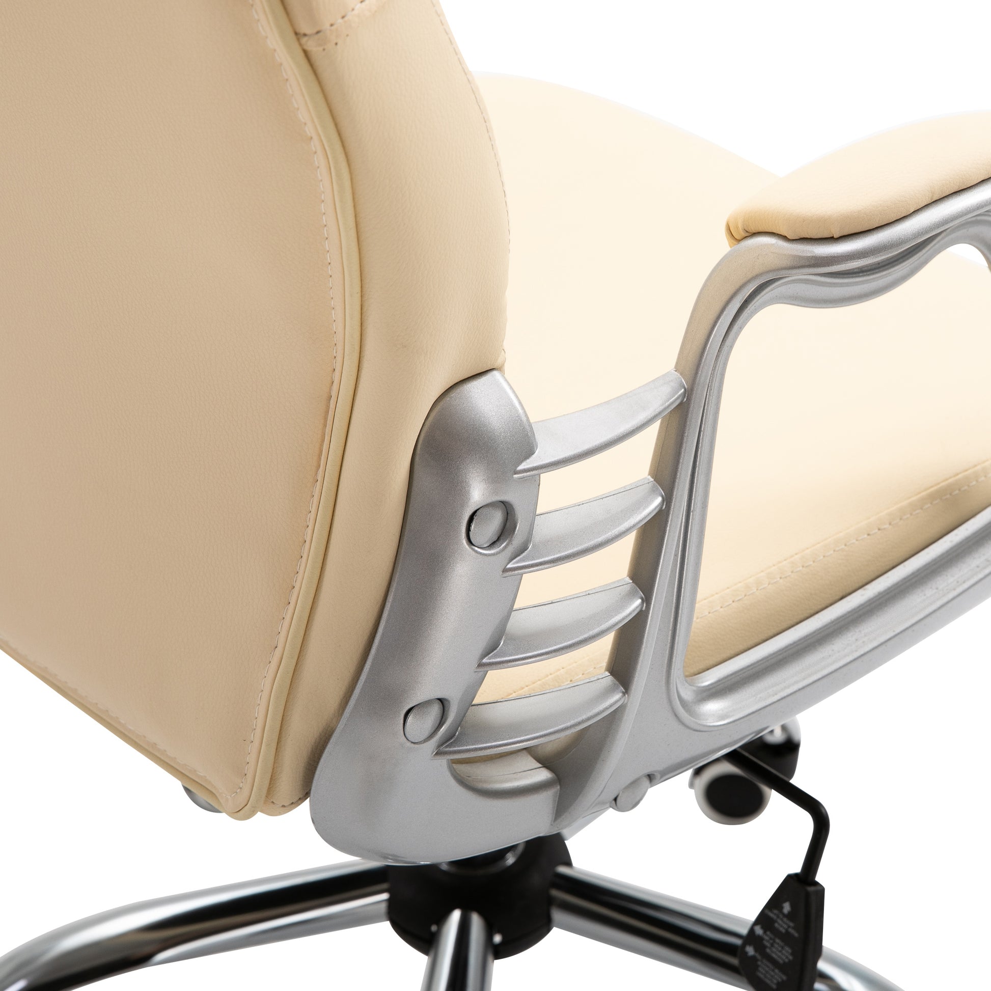 Pu Leather Home Office Chair, Button Tufted Desk Chair With Padded Armrests, Adjustable Height And Swivel Wheels, Beige Beige Plastic