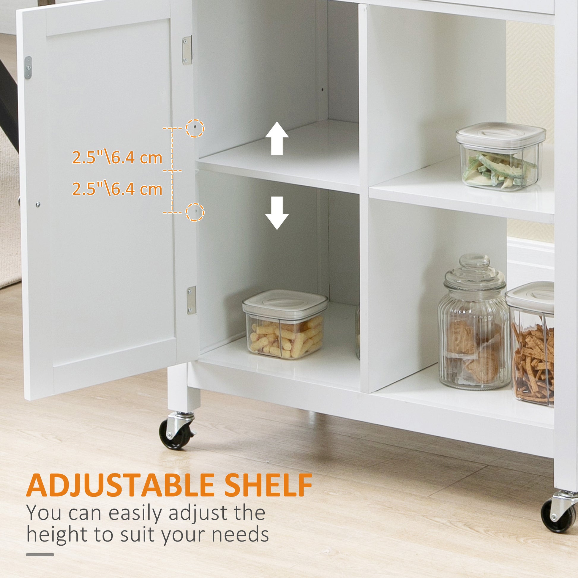 Kitchen Island Cart, Rolling Kitchen Island With Storage, Solid Wood Top, Drawer, For Dining Room, White White Mdf