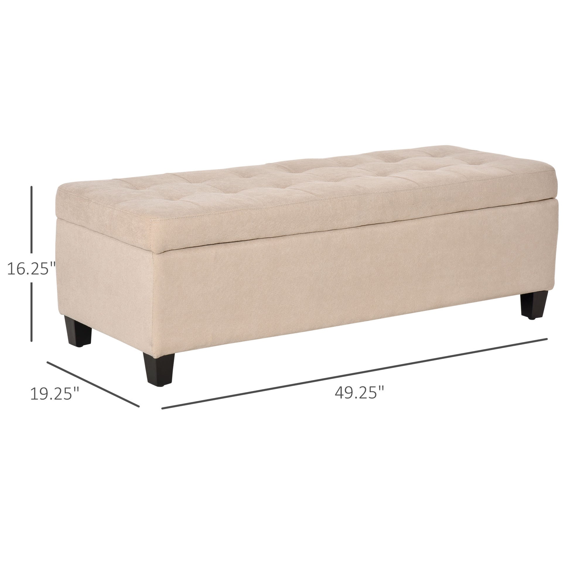 Ottoman Storage Bench, 50" End Of Bed Bench, Linen Fabric Storage Chest With Lift Top, Tufted Ottoman With Storage For Living Room, Entryway, Bedroom, Beige Beige Leather