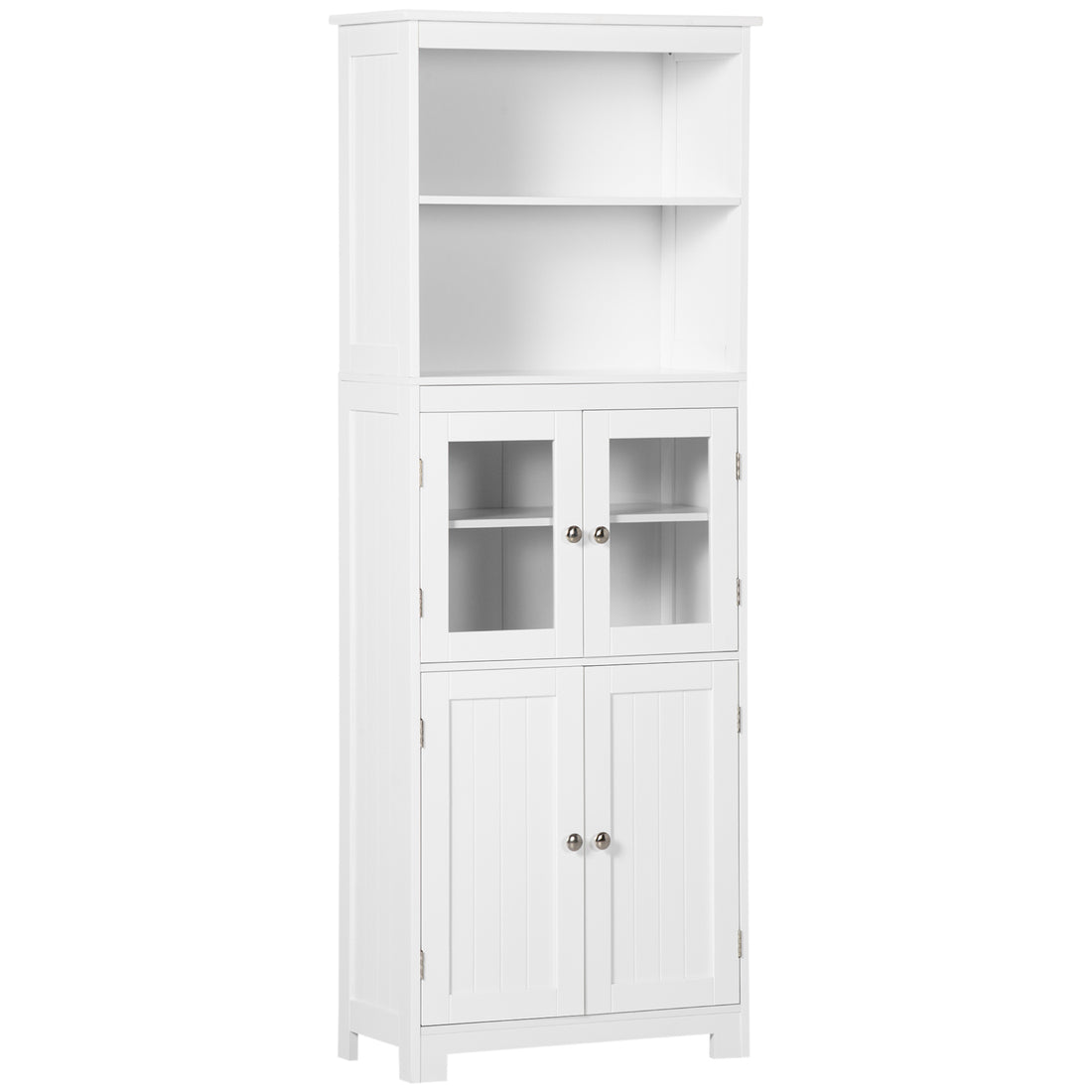 63" Small Buffet With Hutch, 4 Door Kitchen Pantry, Freestanding Storage Cabinet With Adjustable Shelf For Dining Room, Living Room, White White Mdf