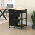 Kitchen Island Cart, Rolling Kitchen Island With Storage, Solid Wood Top, Drawer, For Dining Room, Black Black Mdf