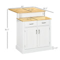 Kitchen Island With Storage Cabinet And 2 Level Rubber Wood Tabletop, Island Table With Adjustable Shelves And Drawers, White White Engineered Wood