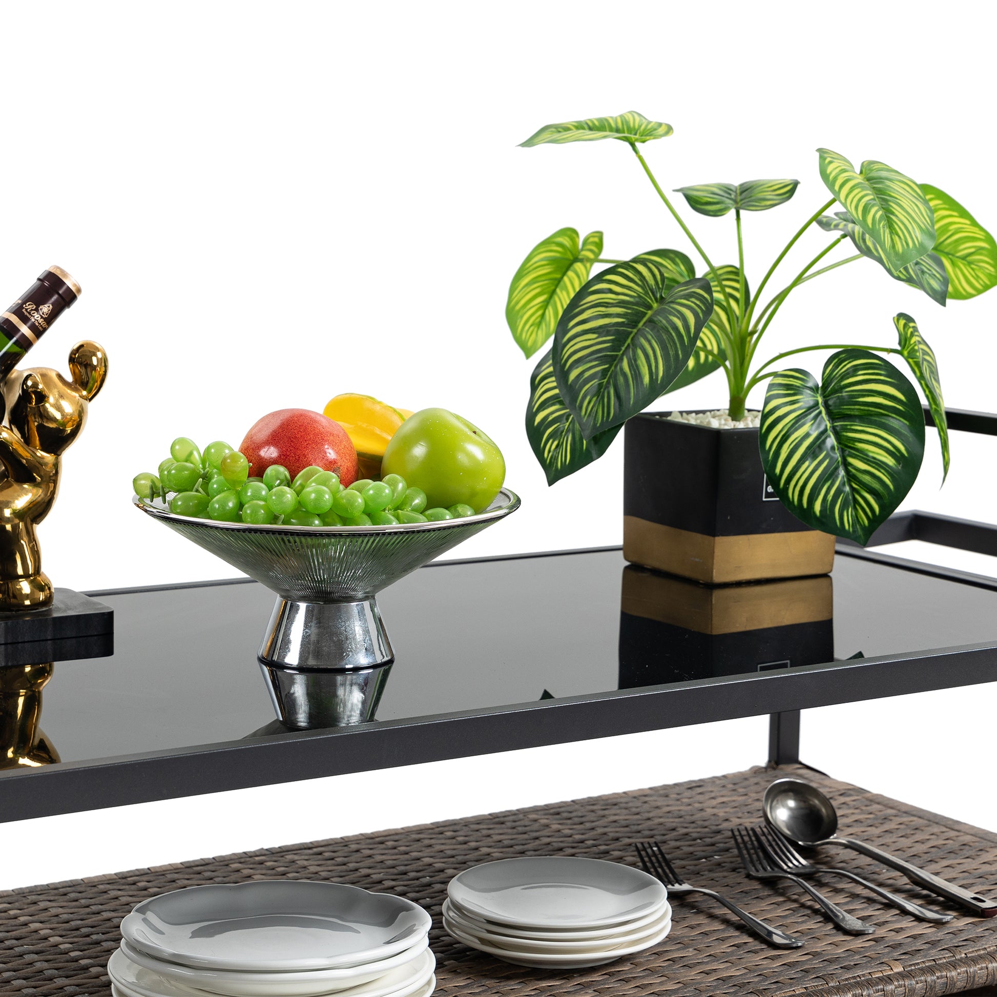 Outdoor Wicker Bar Cart, Patio Wine Serving Cart W Wheelsrolling Rattan Beverage Bar Counter Table W Glass Top For Porch Backyard Garden Poolside Party, Light Brown Light Brown Garden & Outdoor