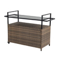 Outdoor Wicker Bar Cart, Patio Wine Serving Cart W Wheelsrolling Rattan Beverage Bar Counter Table W Glass Top For Porch Backyard Garden Poolside Party, Light Brown Light Brown Garden & Outdoor