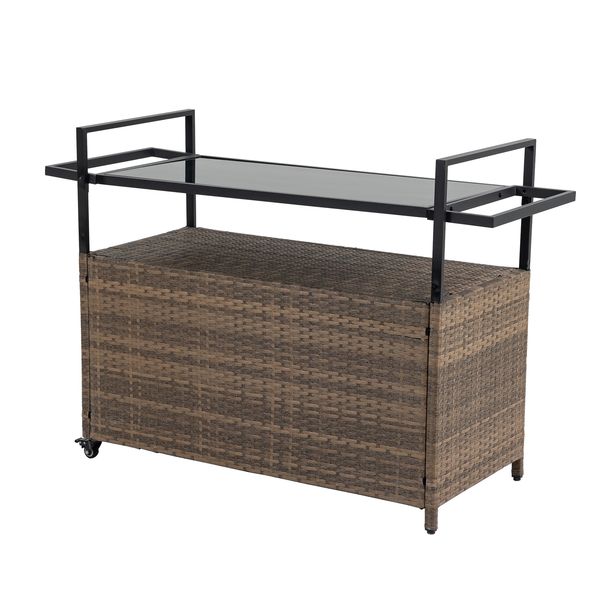 Outdoor Wicker Bar Cart, Patio Wine Serving Cart W Wheelsrolling Rattan Beverage Bar Counter Table W Glass Top For Porch Backyard Garden Poolside Party, Light Brown Light Brown Garden & Outdoor