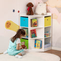 Kids Corner Cabinet, Cubby Toy Storage Organizer, Bookshelf Unit With Three Baskets For Playroom, Bedroom, Living Room, White White Mdf