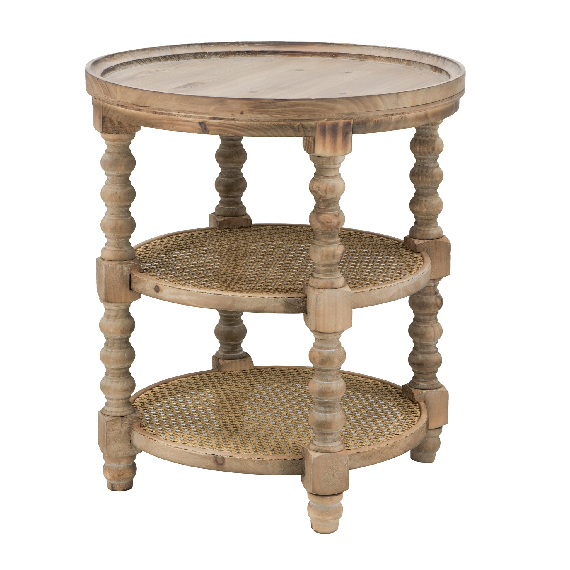 D23.5 X 25" Round 3 Tiered Side Tabel, Natural End Tabel For Lving Room Bedroom Entryway, Brown Brown Wood