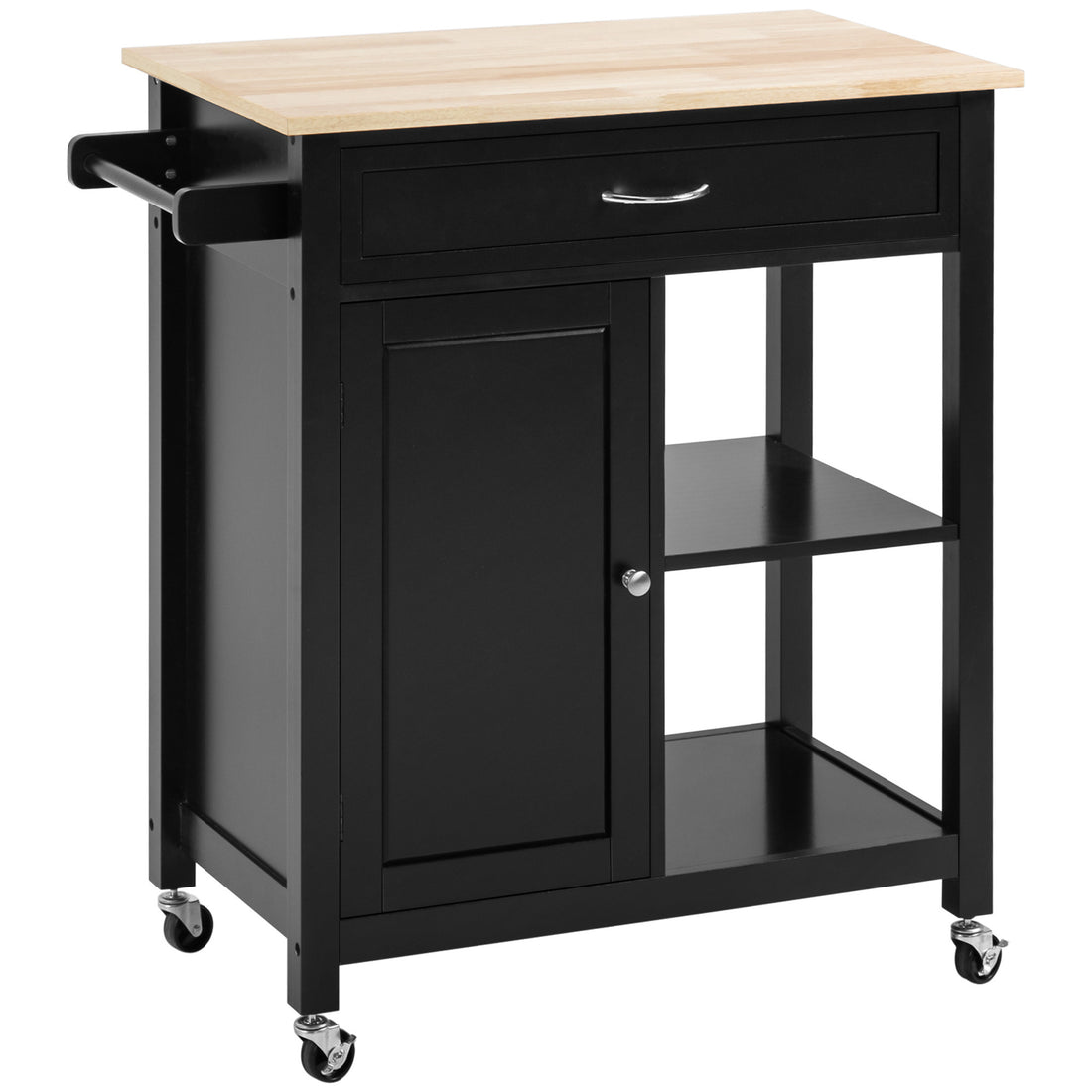 Kitchen Island Cart, Rolling Kitchen Island With Storage, Solid Wood Top, Drawer, For Dining Room, Black Black Mdf