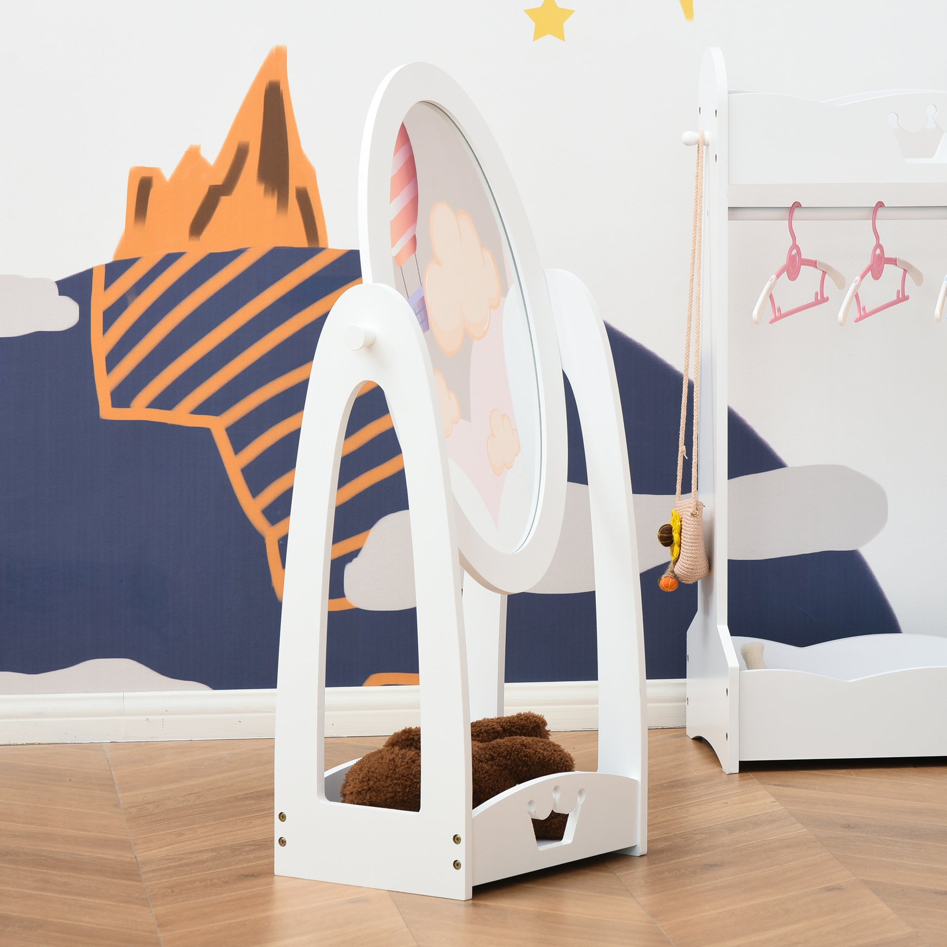 Full Length Mirror For Children, Adjustable To Be Viewed From Multiple Angles Dress Up And Make Up, White White Mdf