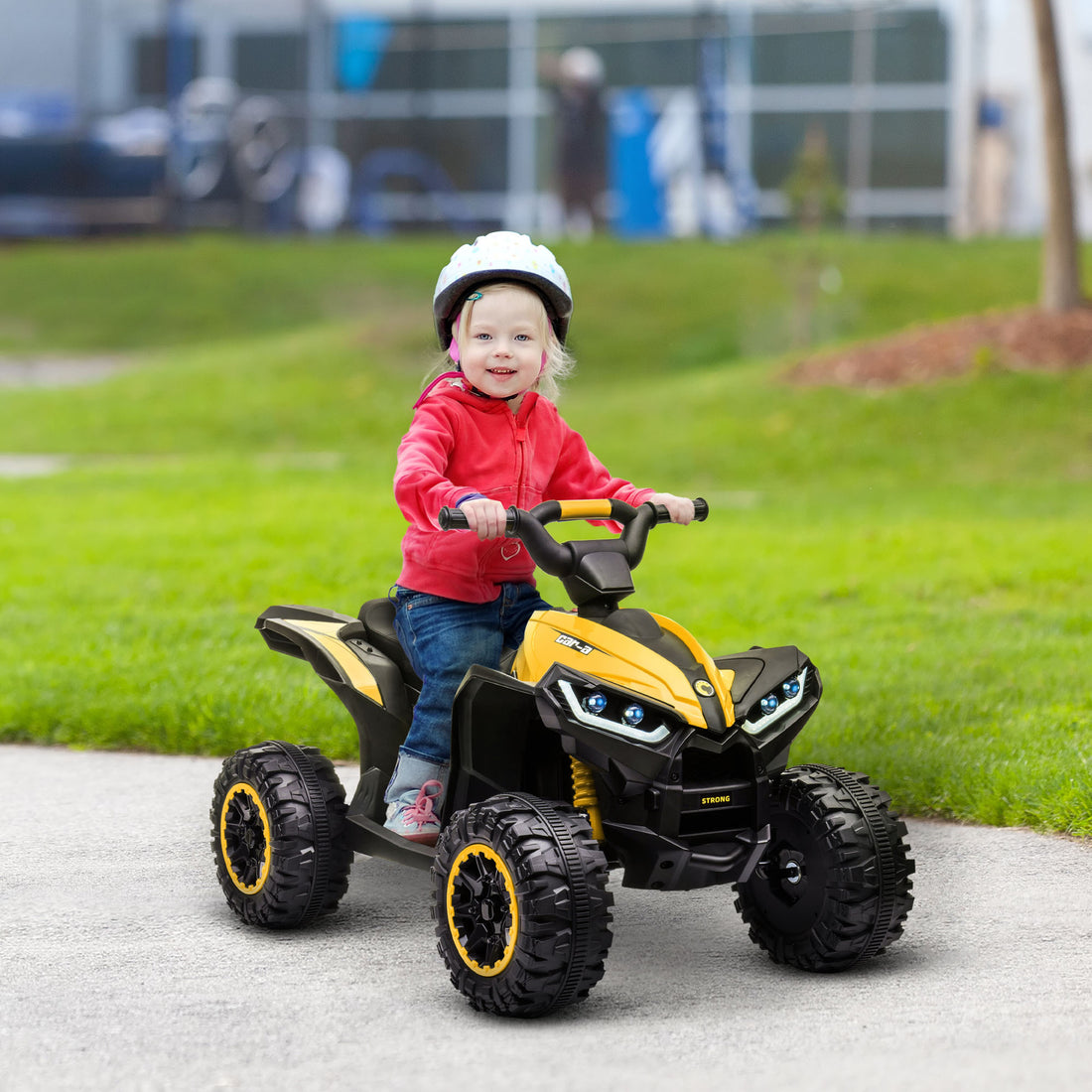 12V Kids Atv Quad Car With Forward & Backward Function, Four Wheeler For Kids With Wear Resistant Wheels, Music, Electric Ride On Atv For Toddlers Ages 3 Years Old, Yellow Yellow Steel