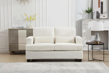 63" Length Modern Loveseat For Living Room, Sofas & Couches With Square Armrest, Removable Back Cushion And 2Pcs Waist Pillow White&Gray Fabric White Wood Primary Living Space Wood 2 Seat