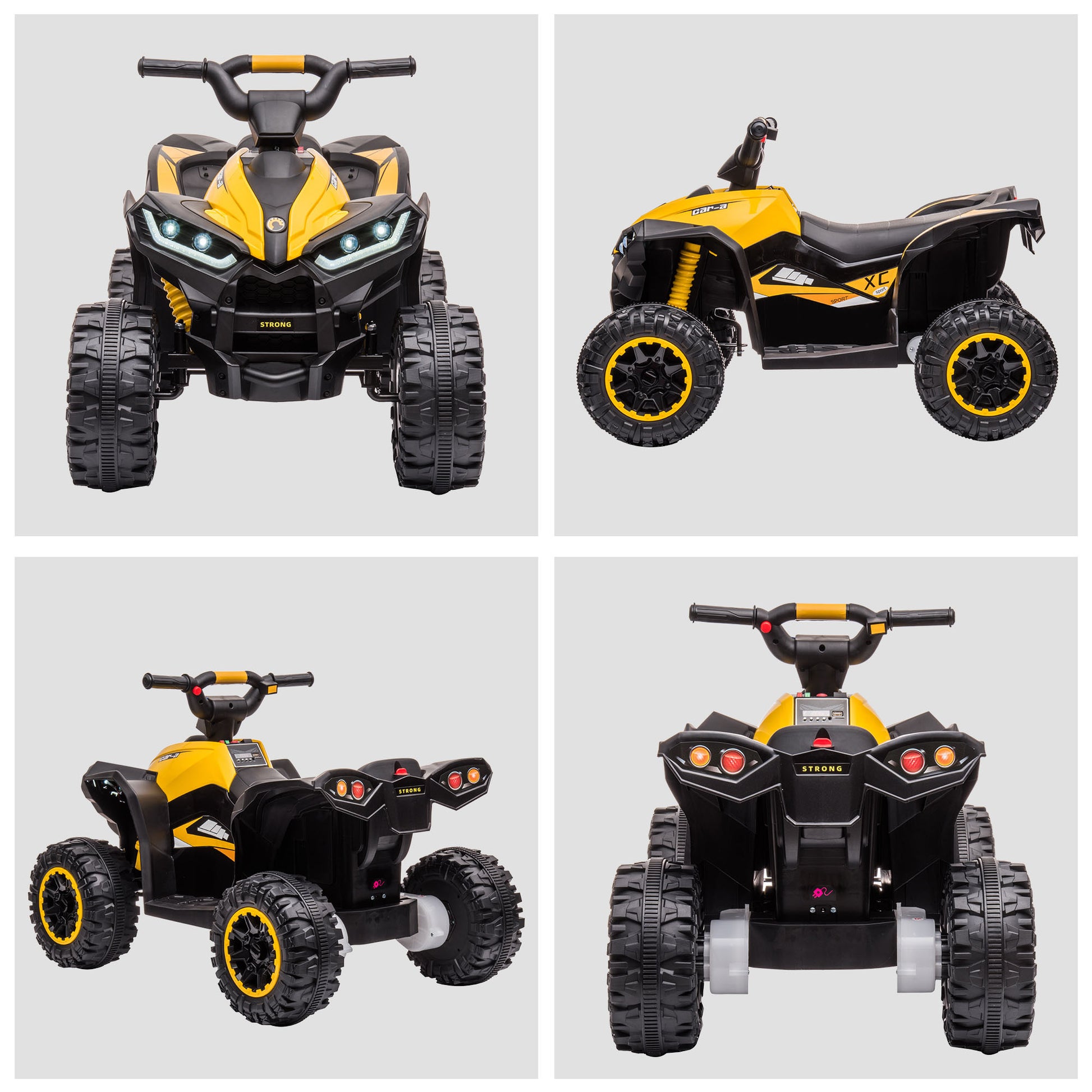 12V Kids Atv Quad Car With Forward & Backward Function, Four Wheeler For Kids With Wear Resistant Wheels, Music, Electric Ride On Atv For Toddlers Ages 3 Years Old, Yellow Yellow Steel