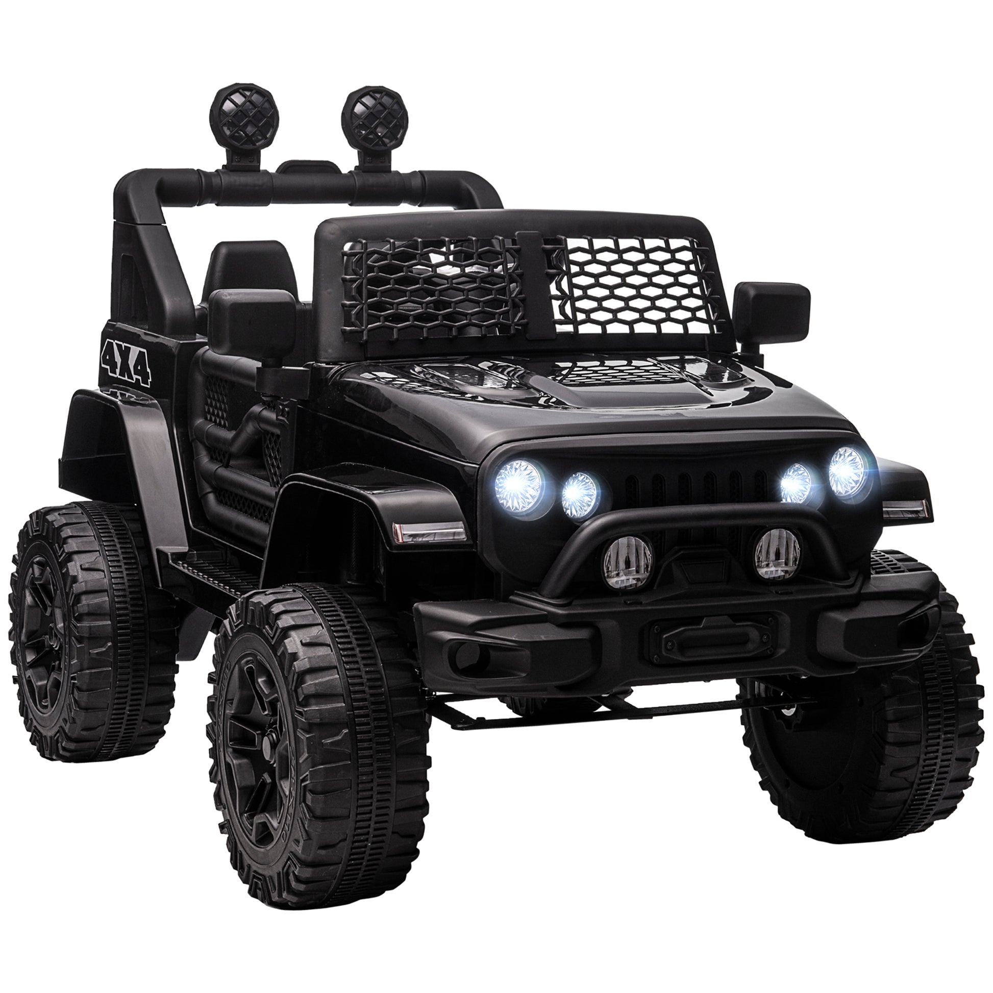 12V Kids Ride On Truck With Parent Remote Control, Electric Battery Powered Toy Car With Spring Suspension, Adjustable Speed, Led Lights And Horn, Black Black Steel