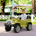 Kids Ride On Car, Off Road Truck With Mp3 Connection, Working Horn, Steering Wheel, And Remote Control, 12V Motor, Green Green Steel