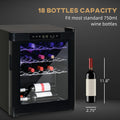 18 Bottle Wine Cooler, Mini Beverage Fridge, Freestanding Wine Cellar With Digital Temperature Control, 3 Removable Shelves, Glass Door, Alarm Function And Led Lighting, Black Black Metal