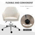 Mid Back Task Chair, Fabric Home Office Chair, Swivel Desk Chair With Tub Shape Design & Lined Pattern Back For Living Room, Bedroom, Beige Beige Polyester