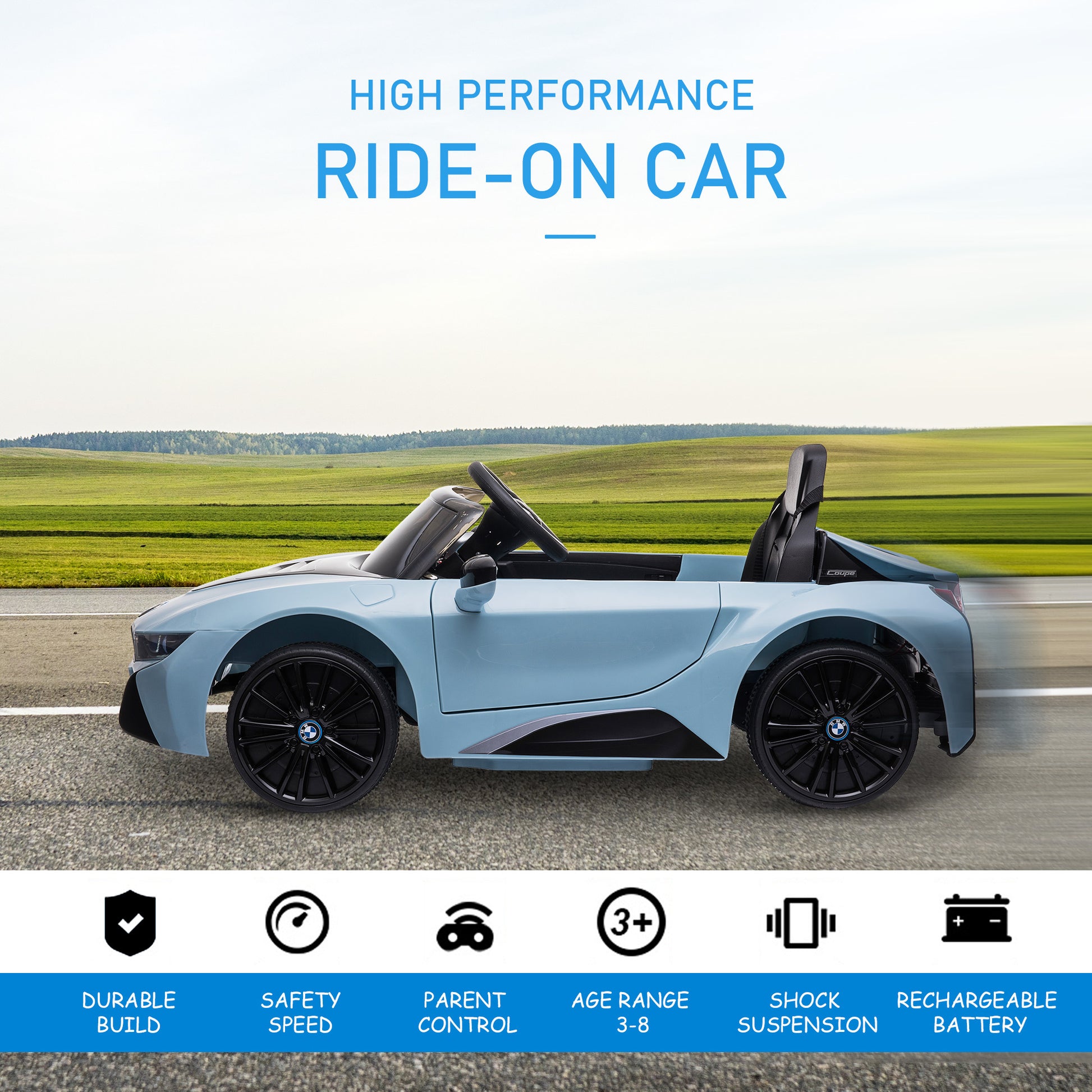 Licensed Bmw I8 Coupe Electric Kids Ride On Car 6V Battery Powered Toy With Remote Control Music Horn Lights Mp3 Suspension Wheels For 37 96Months Old Blue Blue Steel