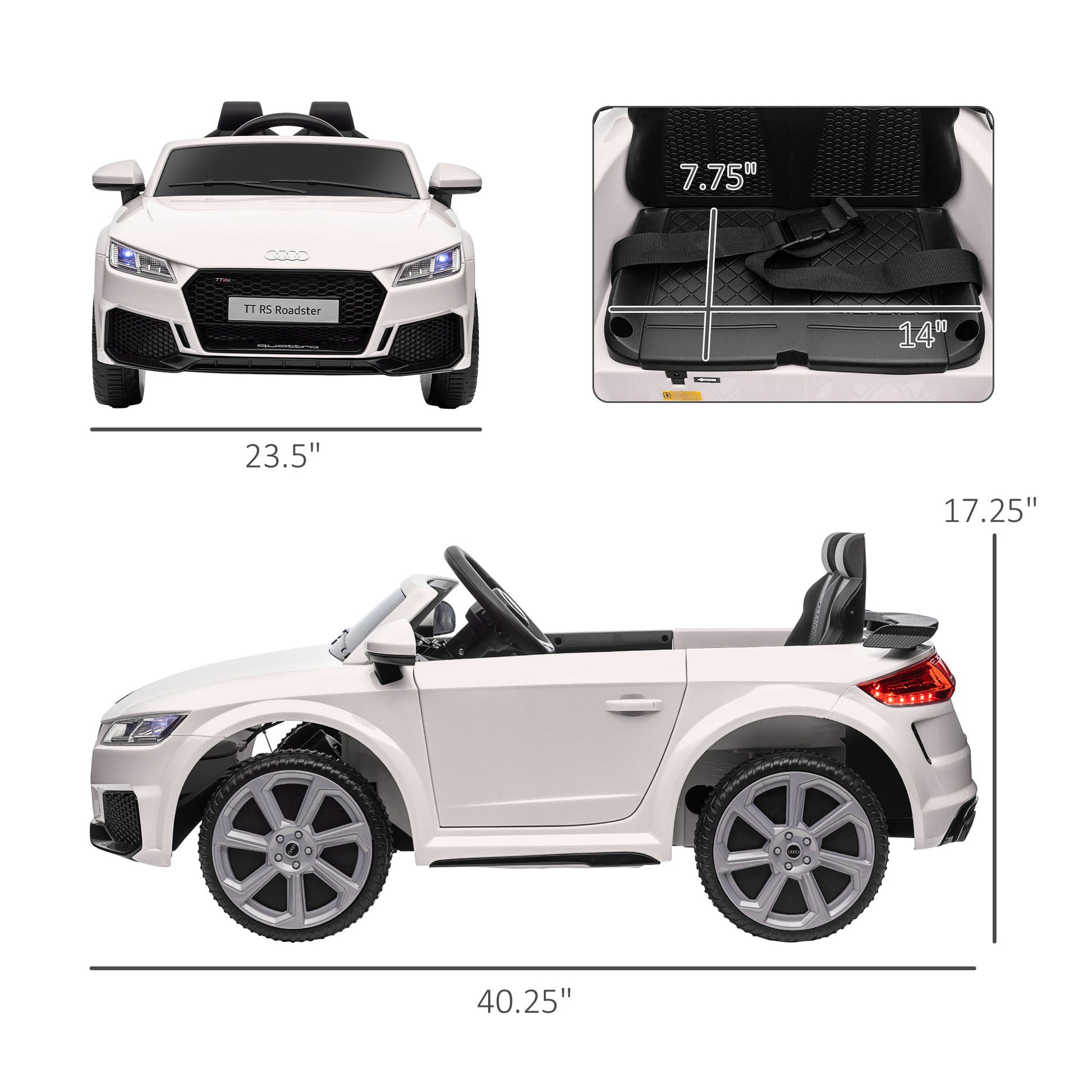 6V Kids Electric Ride On Car, Licensed Audi Tt Rs With Seat And Remote Control, Horn, Music, Mp3 White White Steel