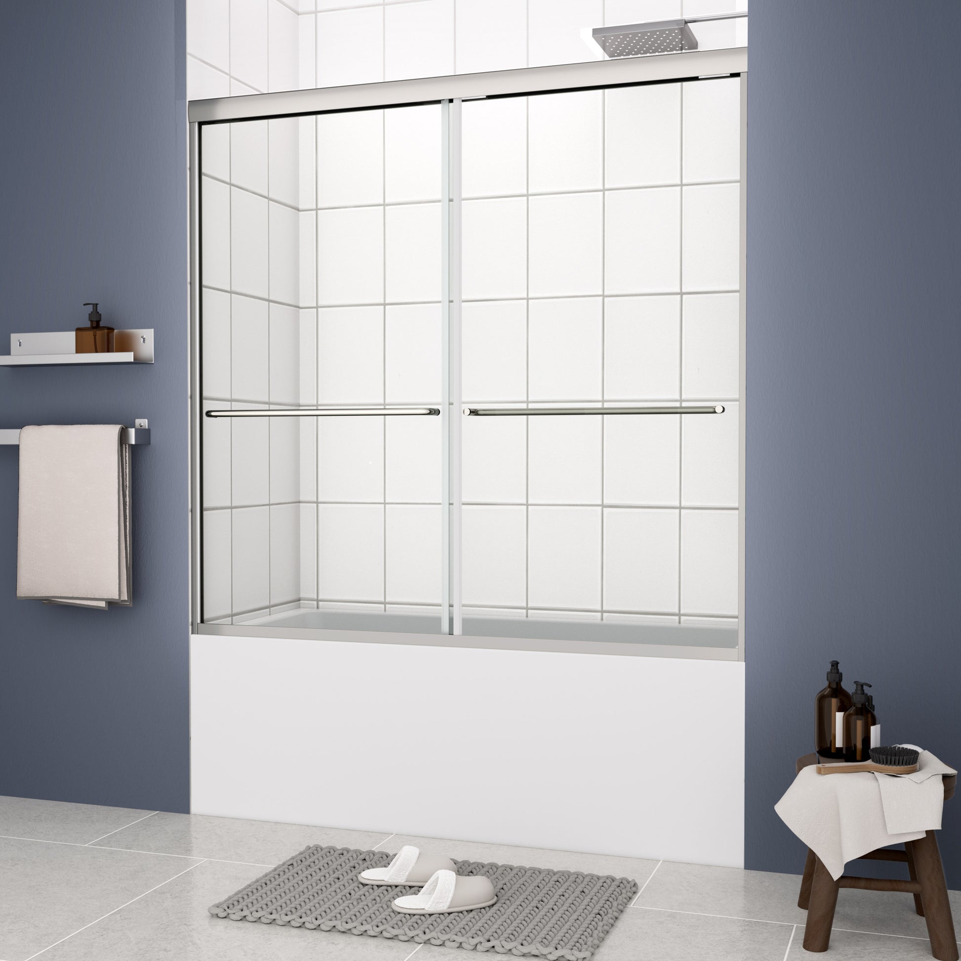 Bathtub Bypass Shower Door, Sliding Door, With 1 4" Tempered Glass And Chrome Finish 6058 Chrome Bathroom Aluminium Alloy