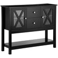 Coffee Bar Cabinet, Sideboard Buffet Cabinet, Kitchen Cabinet With Storage Drawers And Glass Door For Living Room, Entryway, Black Black Mdf