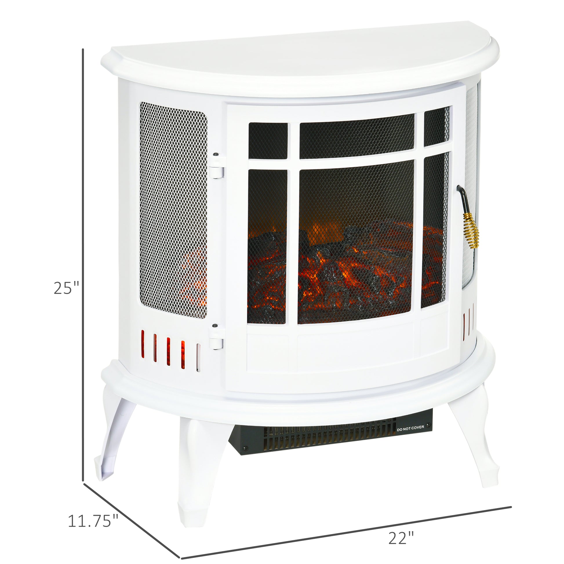 22" Electric Fireplace Stove, Freestanding Electric Fire Place Heater With Realistic Led Flame, Adjustable Temperature, 1500W, White White Polypropylene