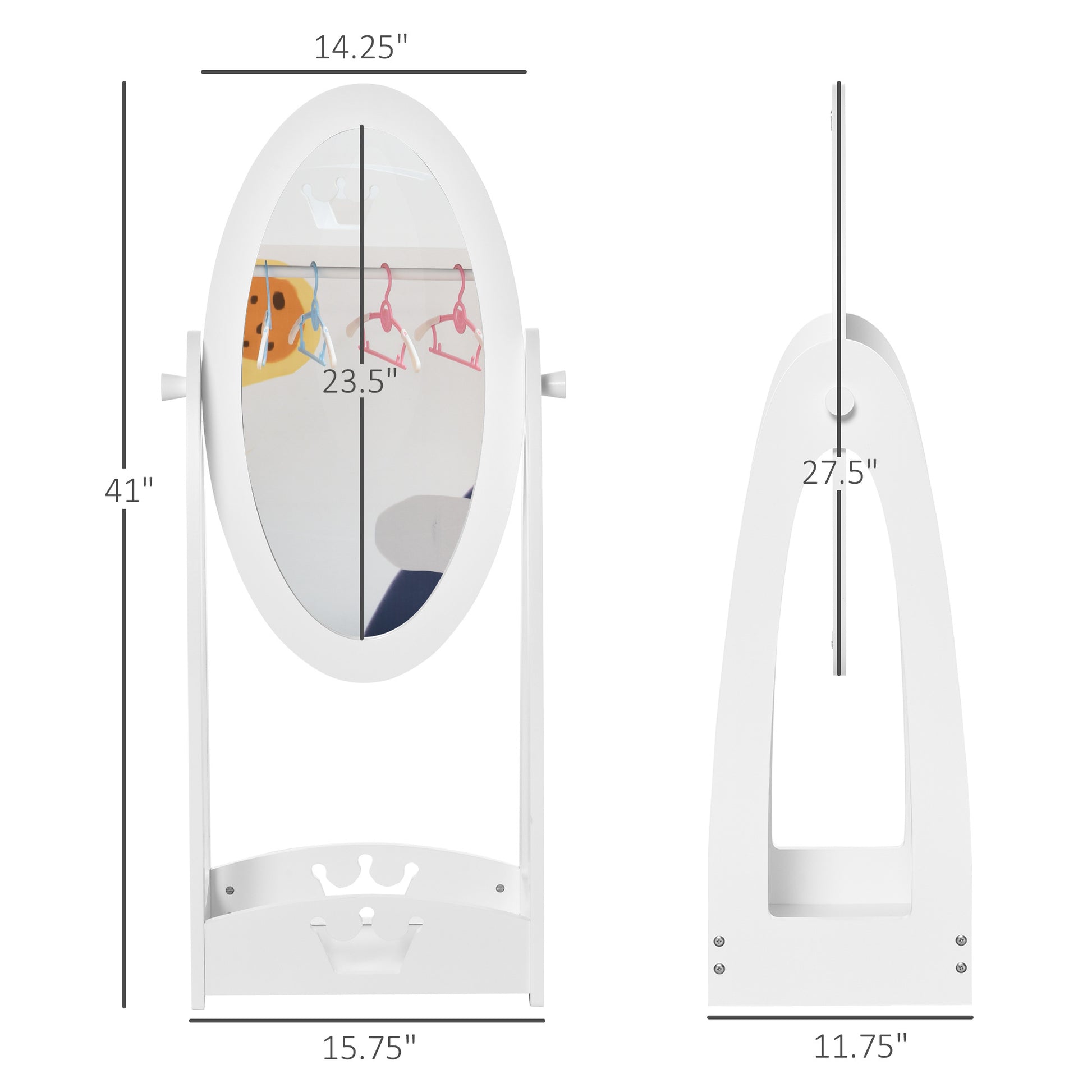 Full Length Mirror For Children, Adjustable To Be Viewed From Multiple Angles Dress Up And Make Up, White White Mdf