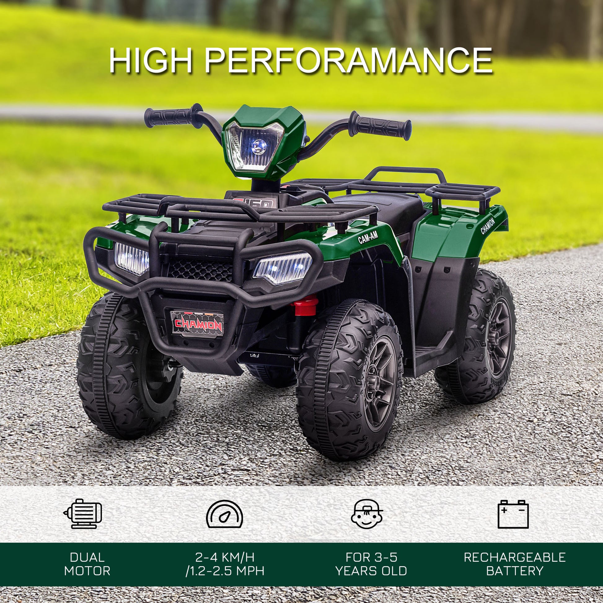 12V Kids Atv Battery Operated With Aux Port & Usb, Kids 4 Wheeler With Tough Wear Resistant Tread, Electric Four Wheeler Kids Ride On Car Electric Car, Green Green Steel