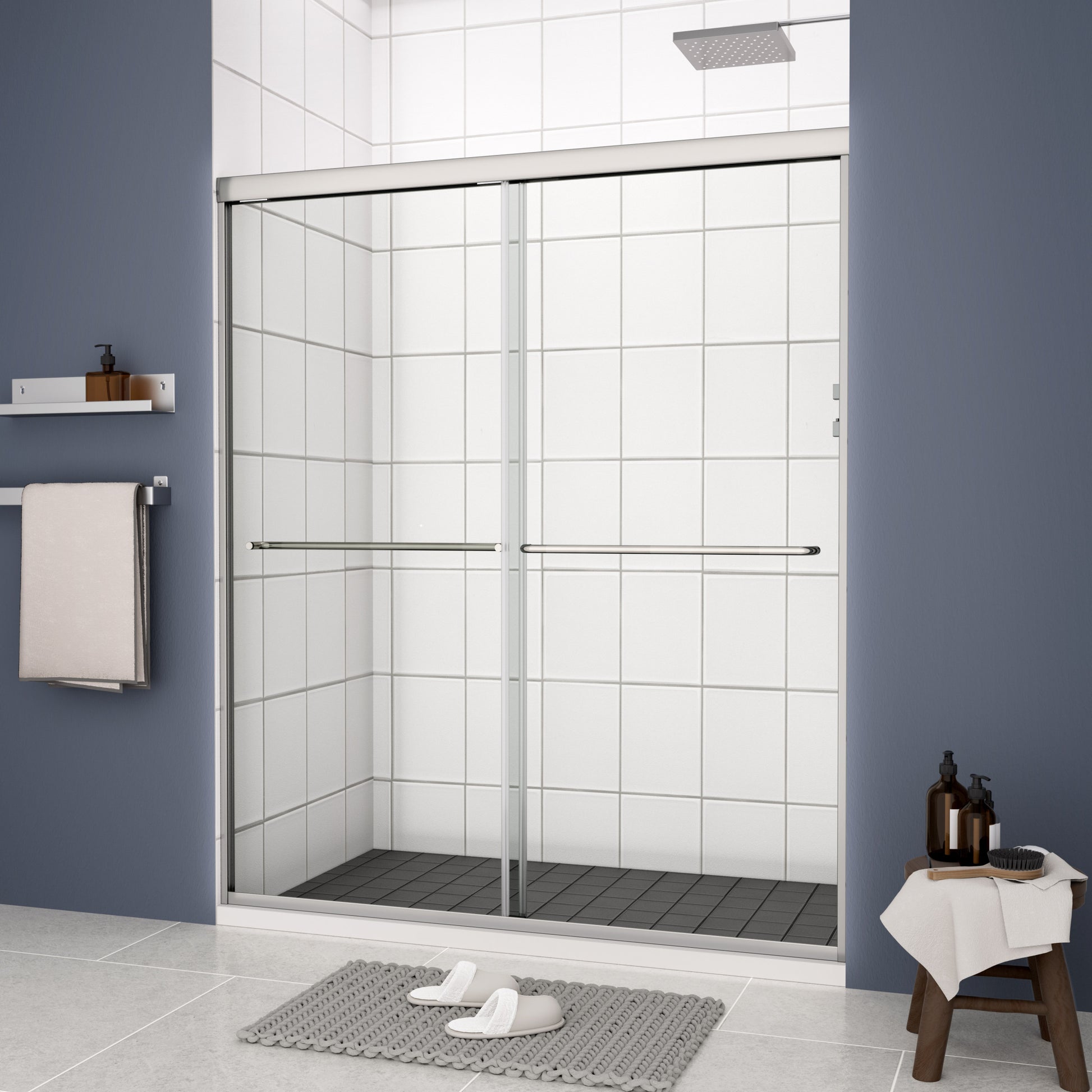 Bypass Shower Door, Sliding Door, With 1 4" Tempered Glass And Chromed Finish Chrome Bathroom Aluminium Alloy