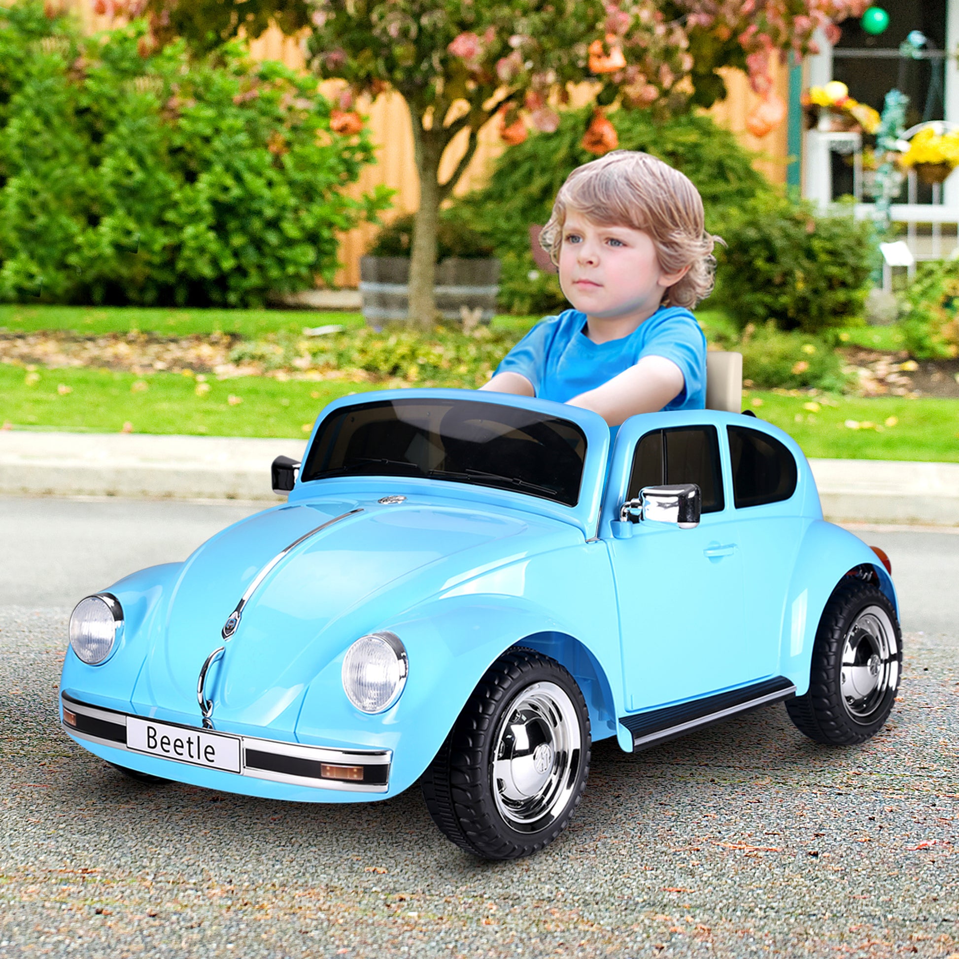 Licensed Volkswagen Beetle Electric Kids Ride On Car 6V Battery Powered Toy With Remote Control Music Horn Lights Mp3 For 3 6 Years Old Blue Blue Steel