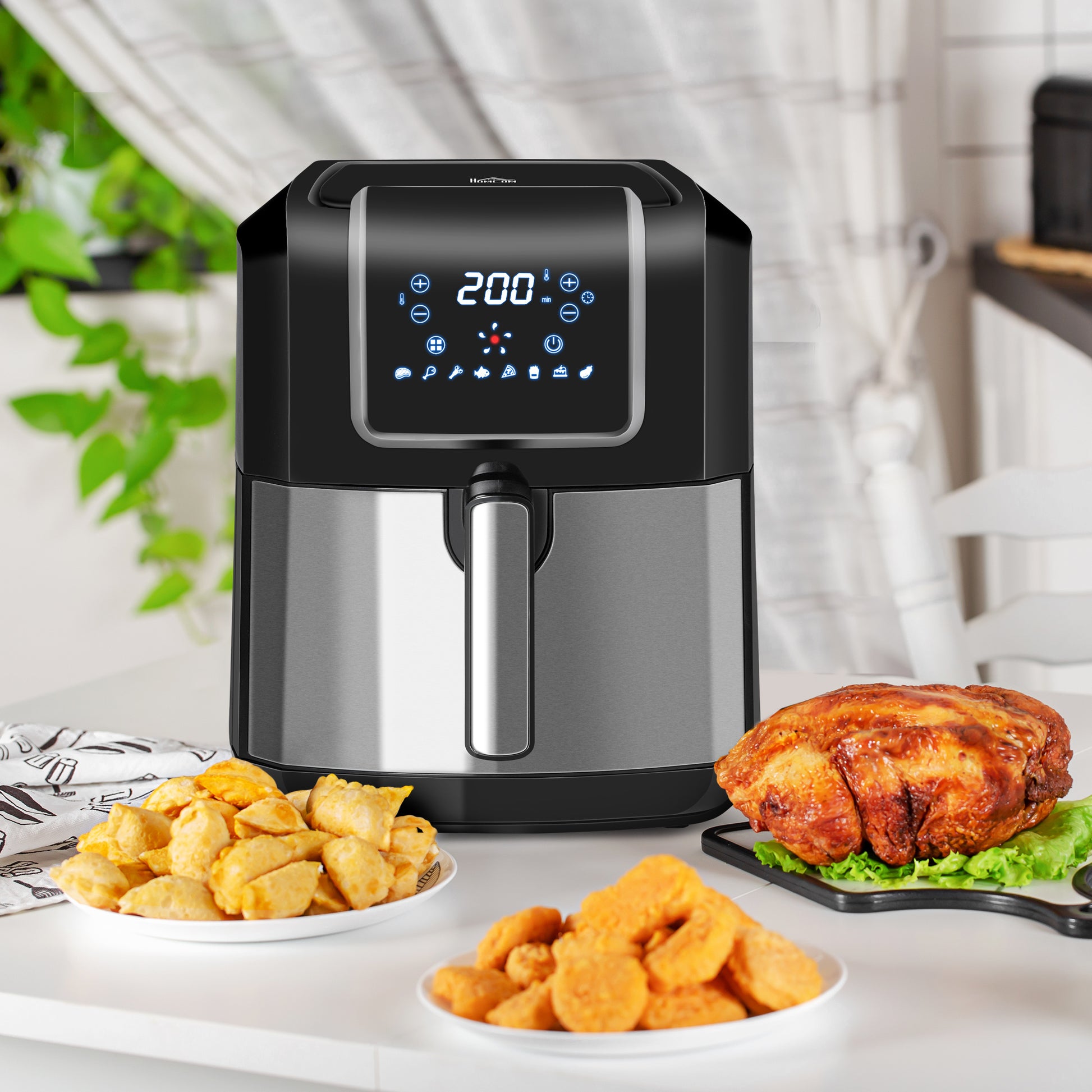 Air Fryer, 1700W 6.9 Quart Air Fryers Oven With Digital Display, 360 Air Circulation, Adjustable Temperature, Timer And Nonstick Basket For Oil Less Or Low Fat Cooking, Black Black Steel