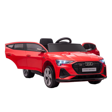 12V Kids Electric Ride On Audi E Tron Car, Battery Powered Toy With Parent Remote Control, Safety Belt, Led Lights, Music And Horn, Red Red Steel