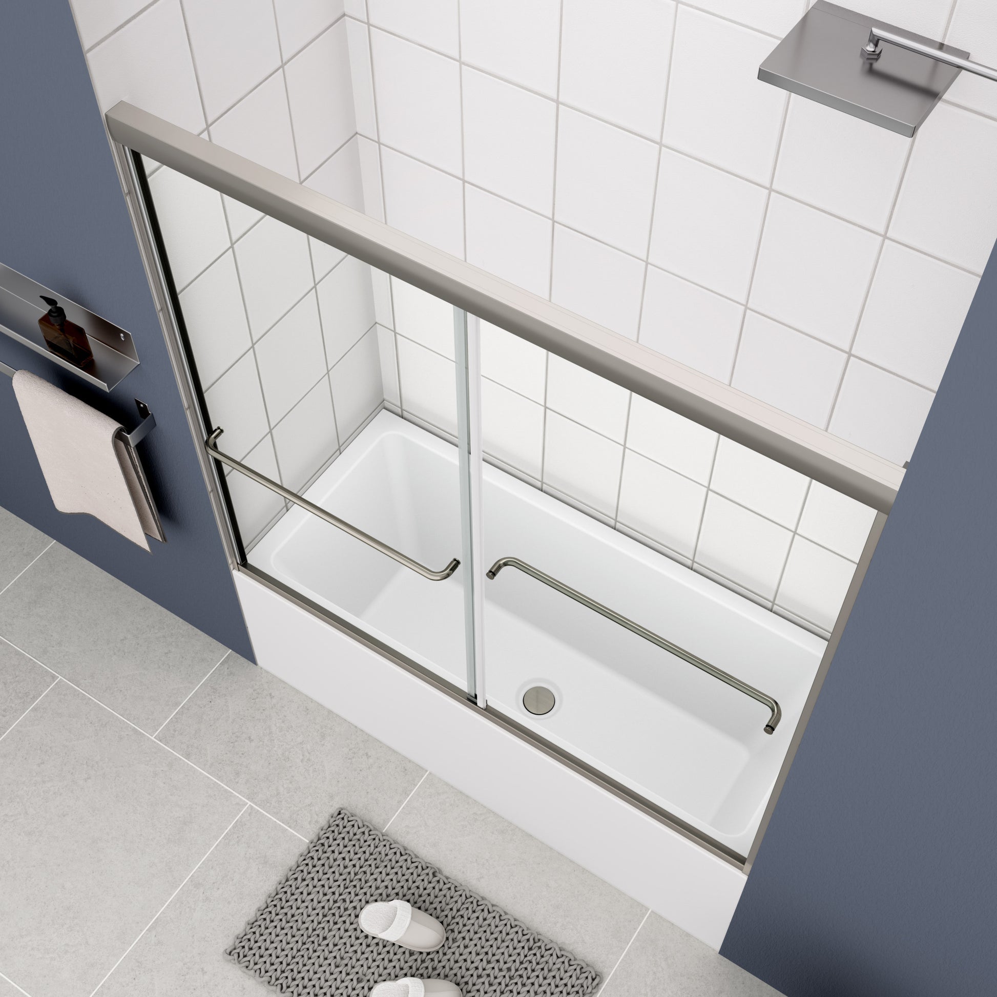 Bathtub Bypass Shower Door, Sliding Door, With 1 4" Tempered Glass And Chrome Finish 6058 Chrome Bathroom Aluminium Alloy