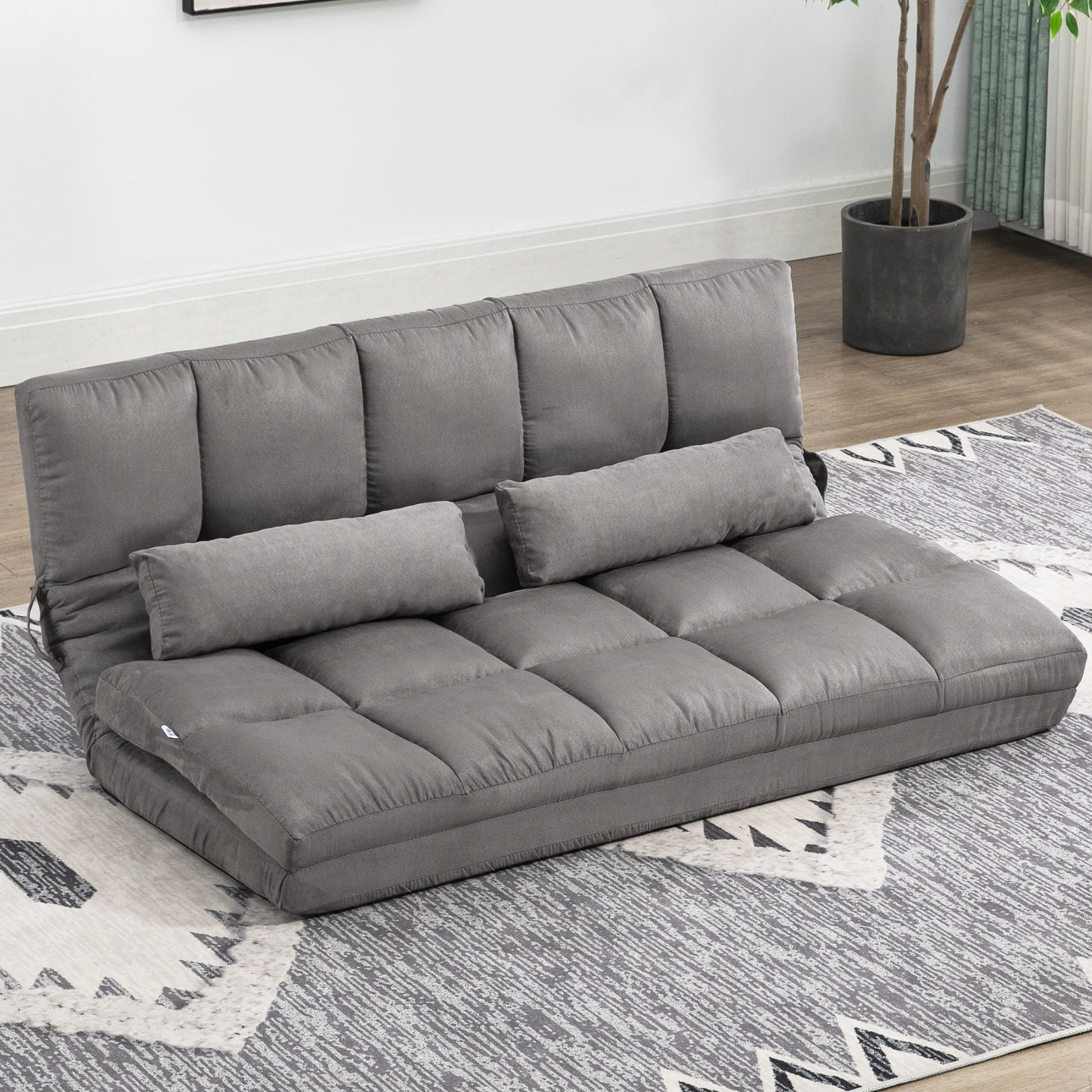 Convertible Floor Sofa Chair, Folding Couch Bed, Guest Chaise Lounge With 2 Pillows, Adjustable Backrest And Headrest, Dark Gray Dark Gray Polyester