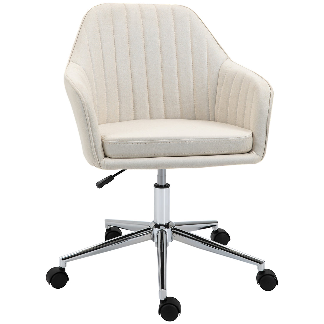 Mid Back Task Chair, Fabric Home Office Chair, Swivel Desk Chair With Tub Shape Design & Lined Pattern Back For Living Room, Bedroom, Beige Beige Polyester