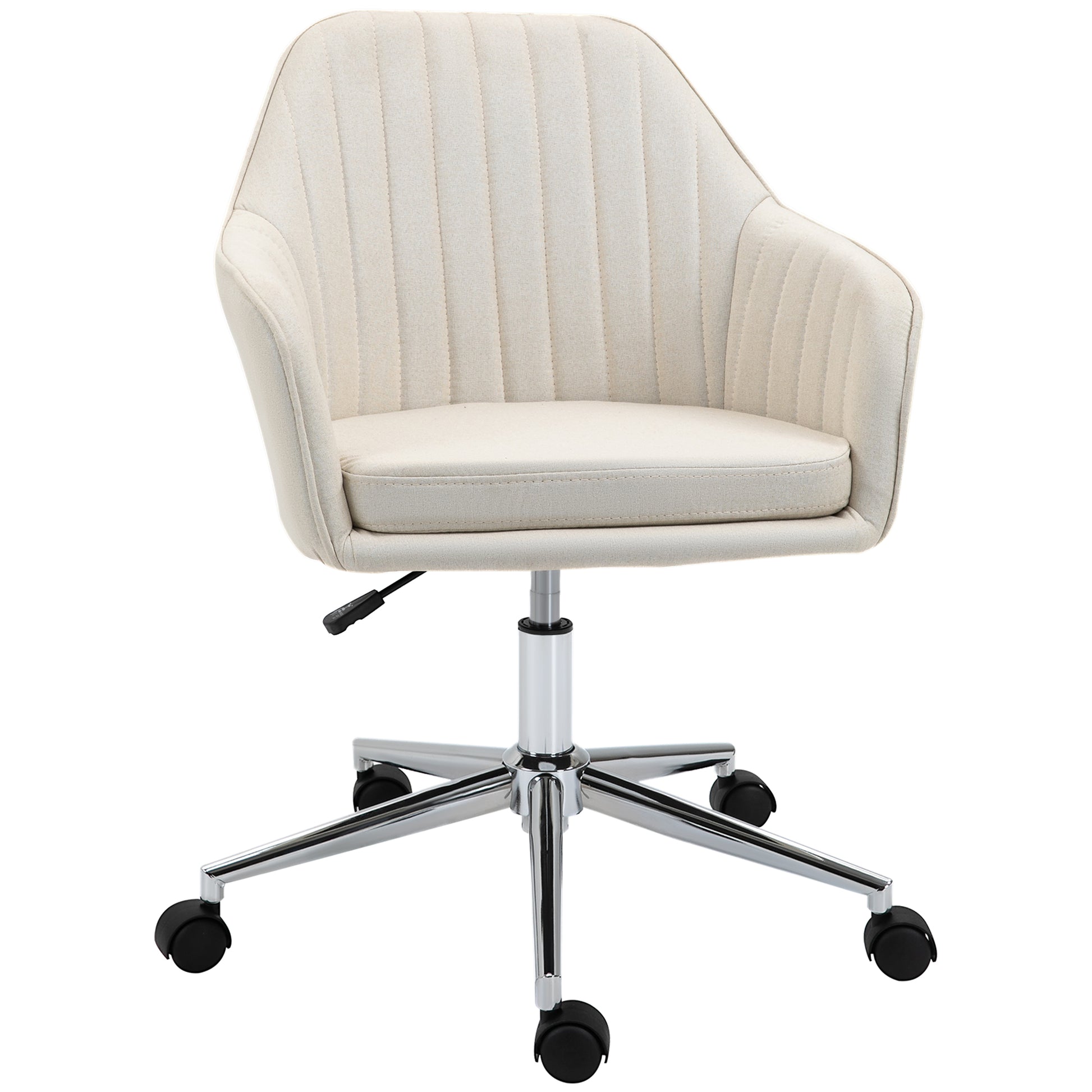 Mid Back Task Chair, Fabric Home Office Chair, Swivel Desk Chair With Tub Shape Design & Lined Pattern Back For Living Room, Bedroom, Beige Beige Polyester