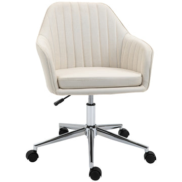 Mid Back Task Chair, Fabric Home Office Chair, Swivel Desk Chair With Tub Shape Design & Lined Pattern Back For Living Room, Bedroom, Beige Beige Polyester