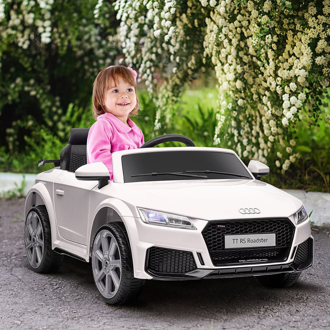 6V Kids Electric Ride On Car, Licensed Audi Tt Rs With Seat And Remote Control, Horn, Music, Mp3 White White Steel