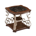 End Table, Marble Paper Top, Mdf With Brich Middle Shelf, Powder Coat Finish Metal Legs. 26.2