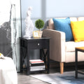 Side Table, Farmhouse End Table With Storage Drawer, Open Shelf And X Frame, Bedside Table For Living Room, Black Black Engineered Wood