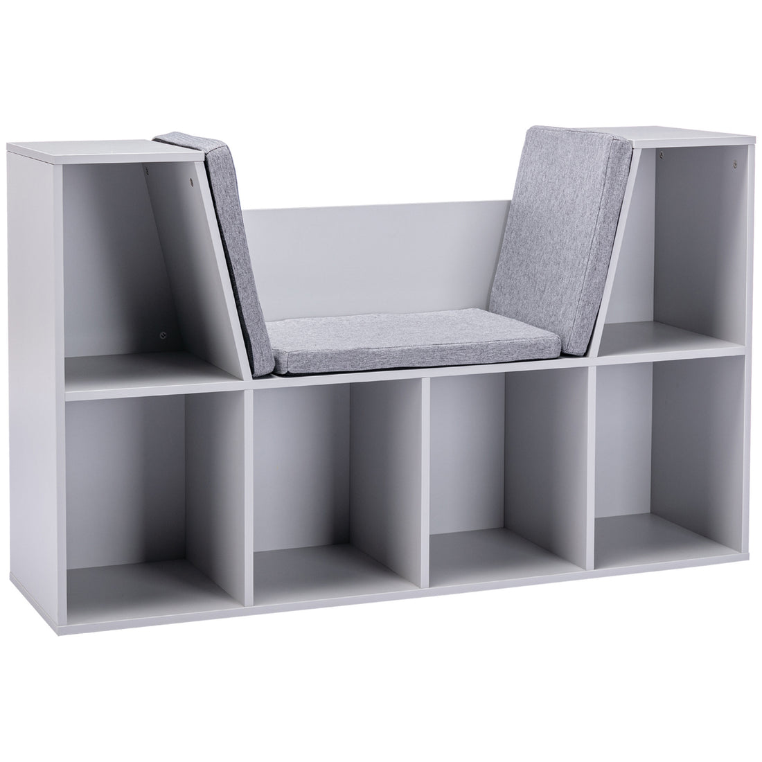 6 Cubby Kids Bookcase With Reading Nook And Cushion, Multi Purpose Storage Organizer For Bedroom, Living Room, Grey Gray Mdf