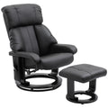 Recliner With Ottoman Footrest, Recliner Chair With Vibration Massage, Faux Leather And Swivel Wood Base For Living Room And Bedroom, Black Black Wood