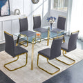 Modern Minimalist Style Rectangular Glass Dining Table With Tempered Glass Tabletop And Golden Metal Legs, Suitable For Kitchen, Dining Room, And Living Room, 63 Inches * 35.4 Inches * 30 Inches Golden Metal